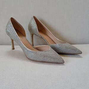 $450 Stuart Weitzman Avenue 75 Silver Metallic Sparkle Kitten Heels point 7.5